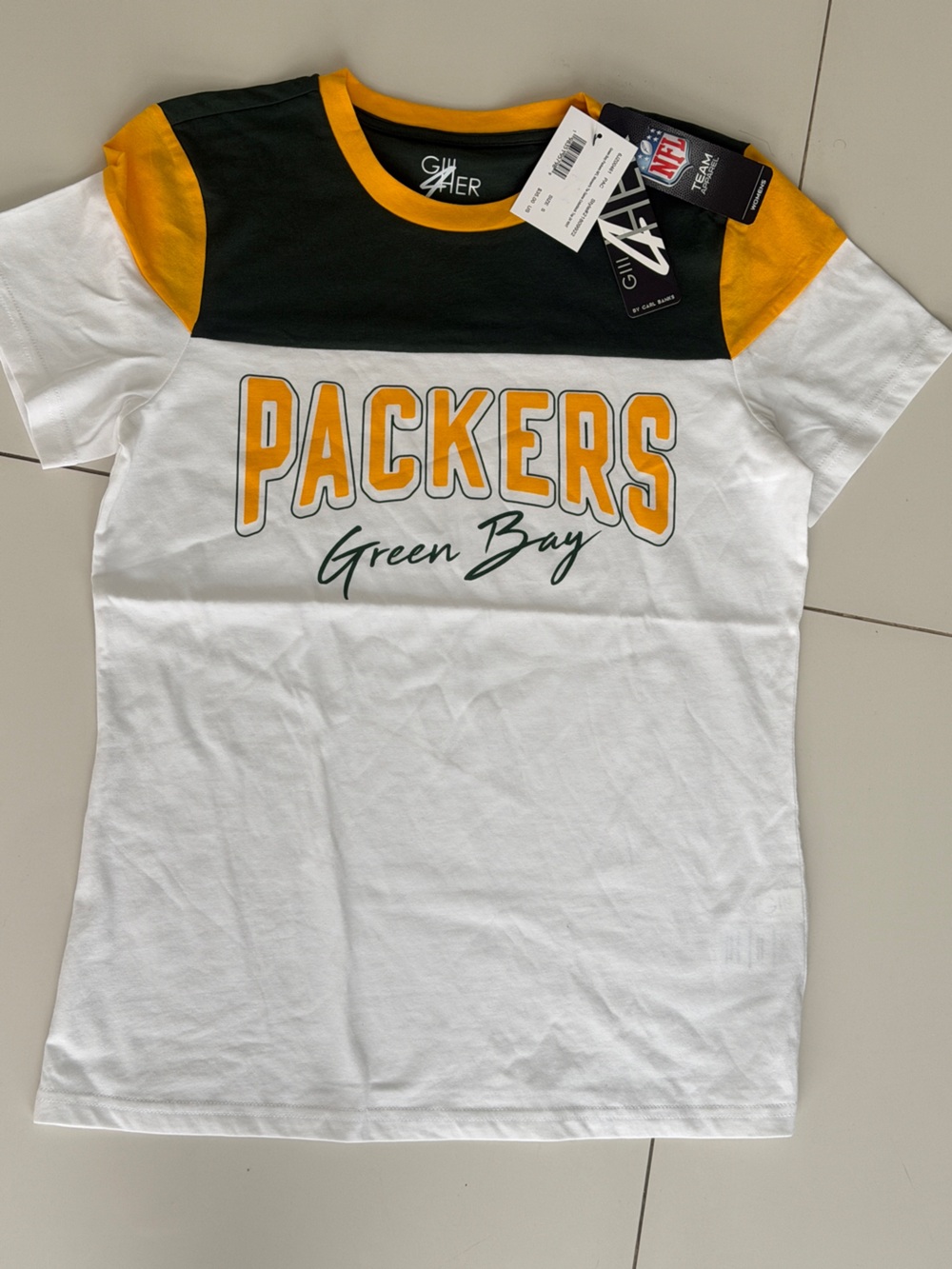 NFL Green Bay Packers Girls Colorblock Tee - White/Gold/Green